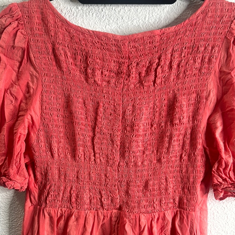 Nines by hutch coral pink stripes midi dress size small vneck smocked back - Picture 7 of 10